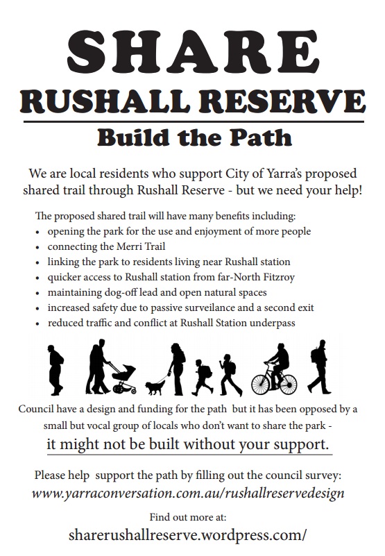 Share Rushall Reserve – Build the Path is a community campaign supporting City of Yarra’s proposed shared trail through Rushall Reserve.
