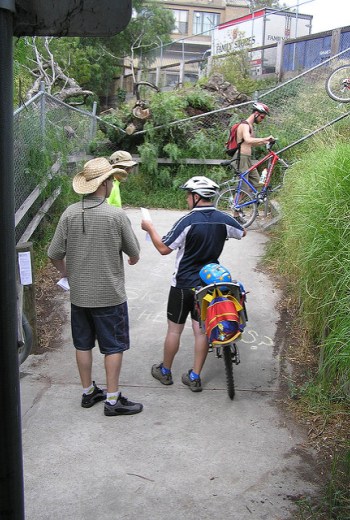 Photo from YarraBUG's Gipps Street Steps Campaign held March 20th, 2005 during Bike Path Discovery Day.